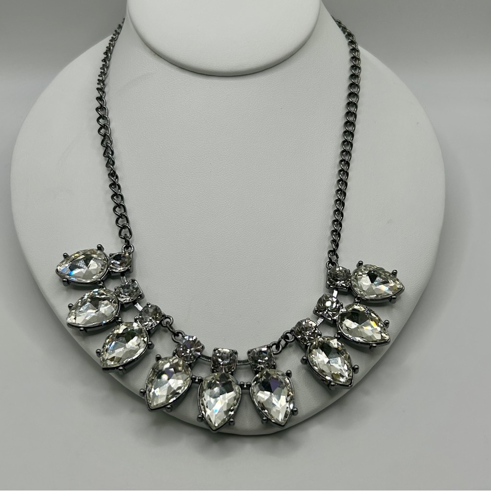 Dazzling Gunmetal Necklace with Clear Stones